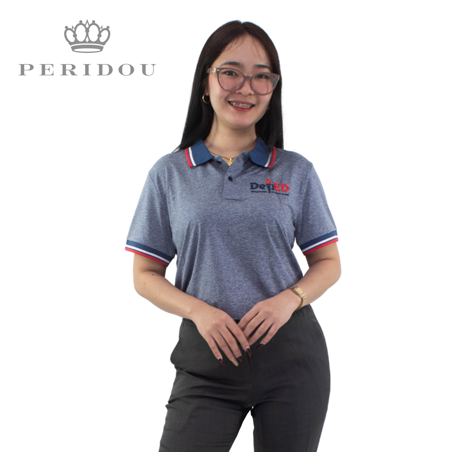 lPeridou x Teacher Karla UNISEX Dri-fit Polo Shirt TCT-3 Denim